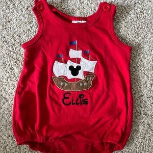 Size 18mo Mickey Pirate Ship Unisex Outfit Monogrammed “Ellis”